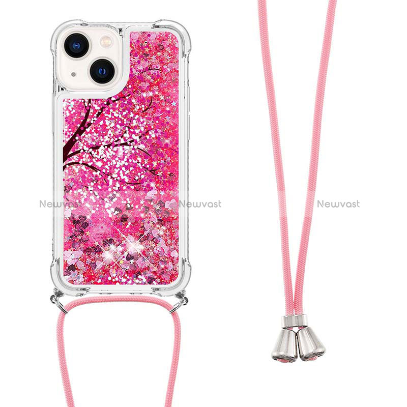 Silicone Candy Rubber TPU Bling-Bling Soft Case Cover with Lanyard Strap S03 for Apple iPhone 13