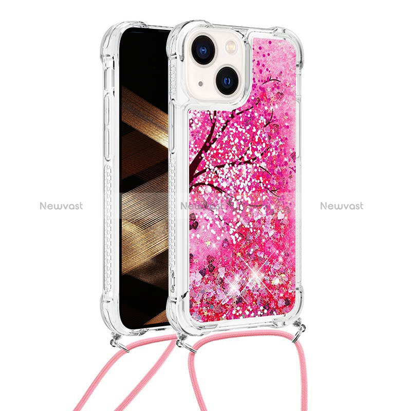 Silicone Candy Rubber TPU Bling-Bling Soft Case Cover with Lanyard Strap S03 for Apple iPhone 13
