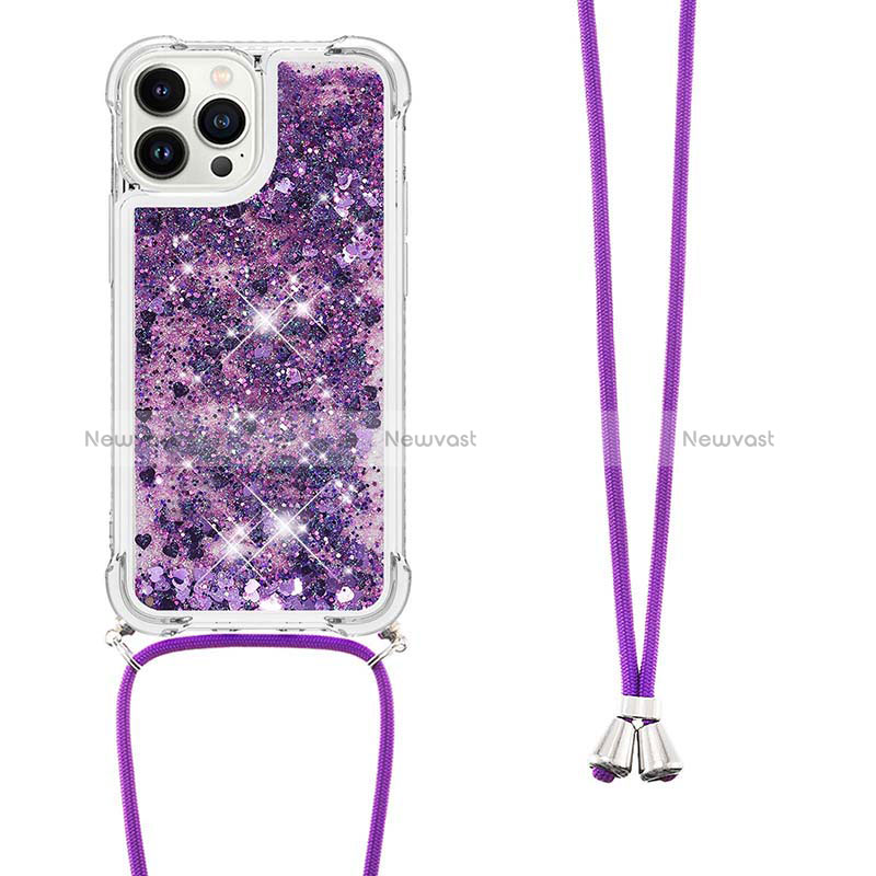 Silicone Candy Rubber TPU Bling-Bling Soft Case Cover with Lanyard Strap S03 for Apple iPhone 13 Pro