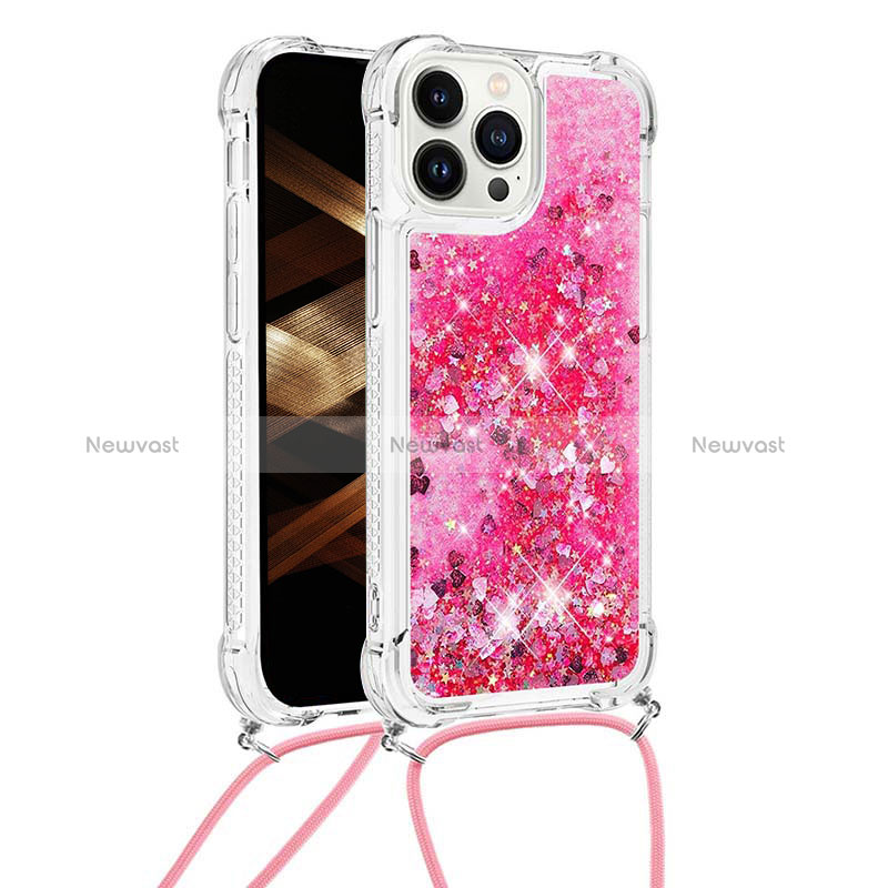 Silicone Candy Rubber TPU Bling-Bling Soft Case Cover with Lanyard Strap S03 for Apple iPhone 13 Pro