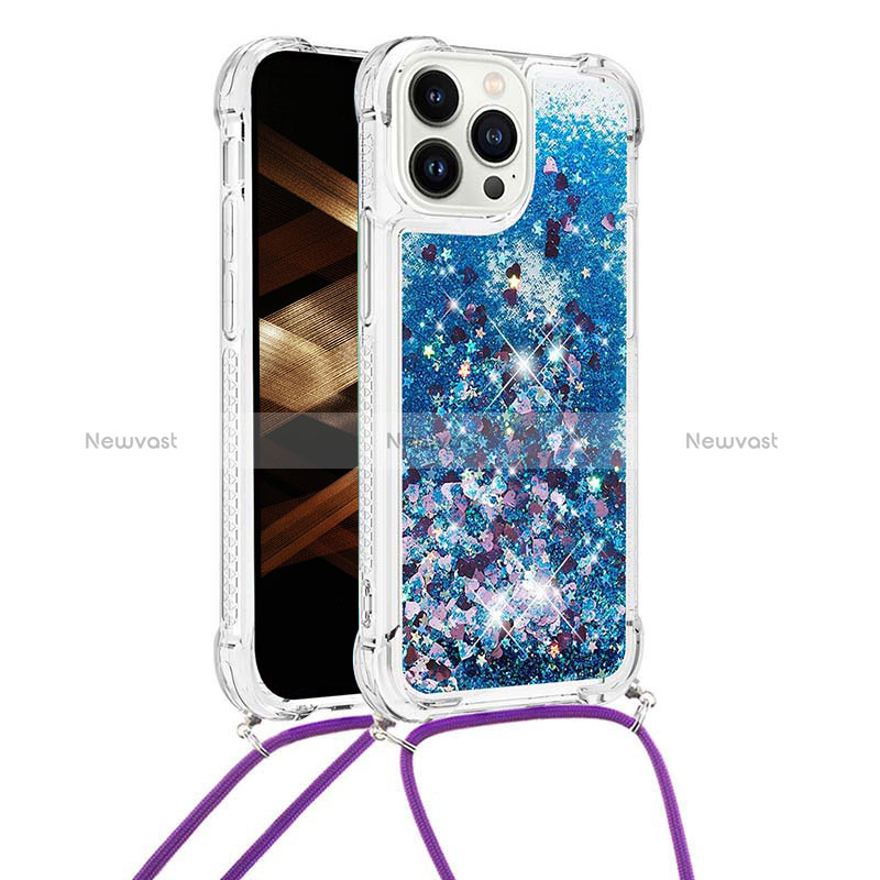 Silicone Candy Rubber TPU Bling-Bling Soft Case Cover with Lanyard Strap S03 for Apple iPhone 13 Pro Max