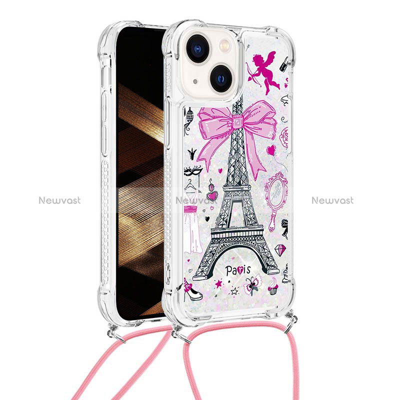 Silicone Candy Rubber TPU Bling-Bling Soft Case Cover with Lanyard Strap S03 for Apple iPhone 14 Plus Mixed