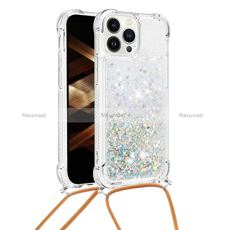 Silicone Candy Rubber TPU Bling-Bling Soft Case Cover with Lanyard Strap S03 for Apple iPhone 14 Pro