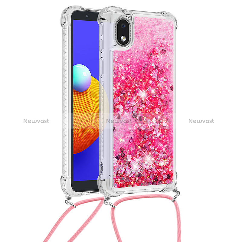 Silicone Candy Rubber TPU Bling-Bling Soft Case Cover with Lanyard Strap S03 for Samsung Galaxy A01 Core