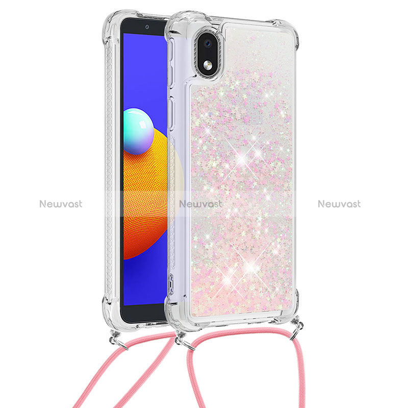 Silicone Candy Rubber TPU Bling-Bling Soft Case Cover with Lanyard Strap S03 for Samsung Galaxy A01 Core