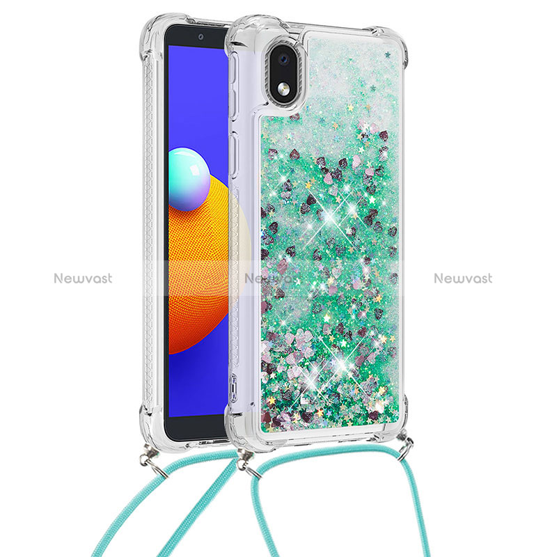 Silicone Candy Rubber TPU Bling-Bling Soft Case Cover with Lanyard Strap S03 for Samsung Galaxy A01 Core Green