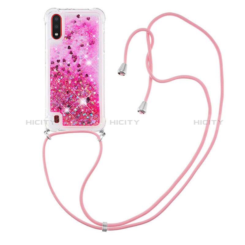 Silicone Candy Rubber TPU Bling-Bling Soft Case Cover with Lanyard Strap S03 for Samsung Galaxy A01 SM-A015