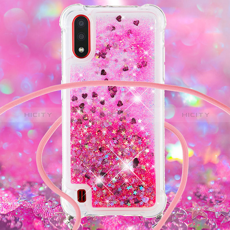 Silicone Candy Rubber TPU Bling-Bling Soft Case Cover with Lanyard Strap S03 for Samsung Galaxy A01 SM-A015