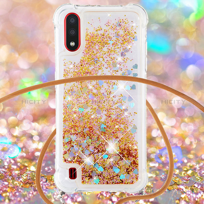 Silicone Candy Rubber TPU Bling-Bling Soft Case Cover with Lanyard Strap S03 for Samsung Galaxy A01 SM-A015