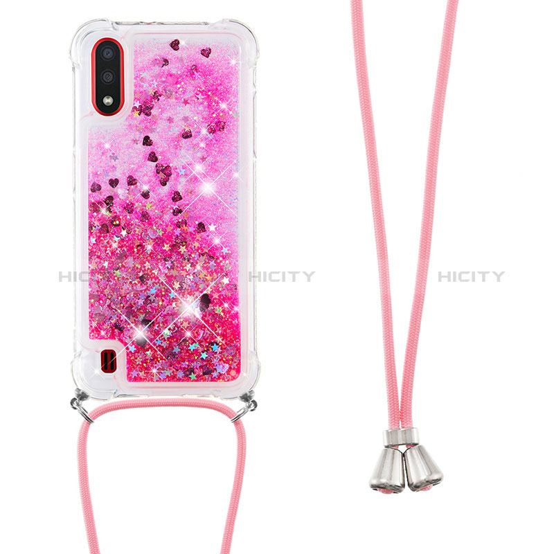 Silicone Candy Rubber TPU Bling-Bling Soft Case Cover with Lanyard Strap S03 for Samsung Galaxy A01 SM-A015