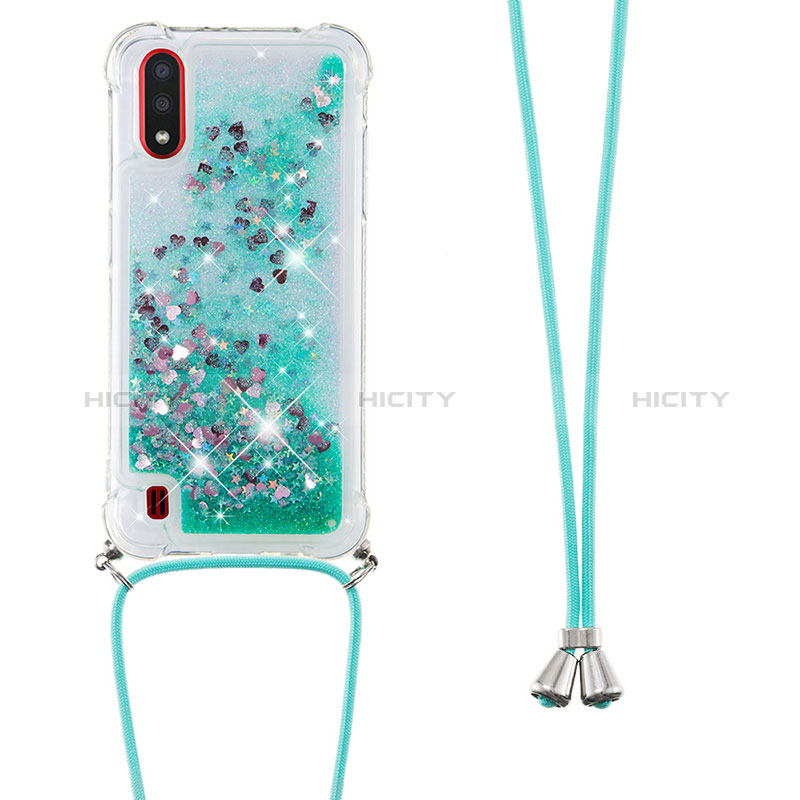 Silicone Candy Rubber TPU Bling-Bling Soft Case Cover with Lanyard Strap S03 for Samsung Galaxy A01 SM-A015