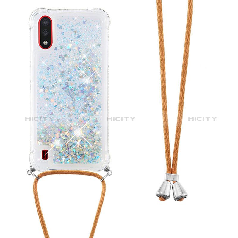 Silicone Candy Rubber TPU Bling-Bling Soft Case Cover with Lanyard Strap S03 for Samsung Galaxy A01 SM-A015