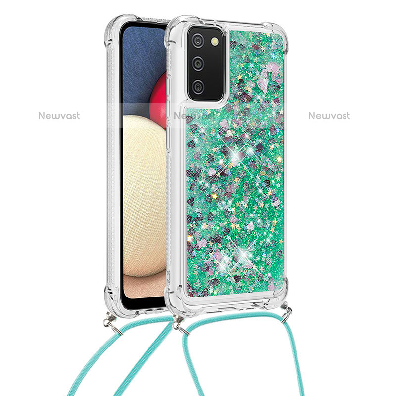 Silicone Candy Rubber TPU Bling-Bling Soft Case Cover with Lanyard Strap S03 for Samsung Galaxy A02s