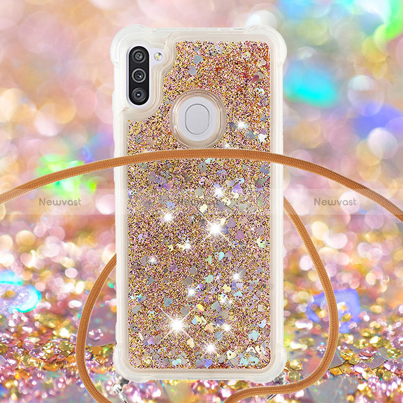 Silicone Candy Rubber TPU Bling-Bling Soft Case Cover with Lanyard Strap S03 for Samsung Galaxy A11