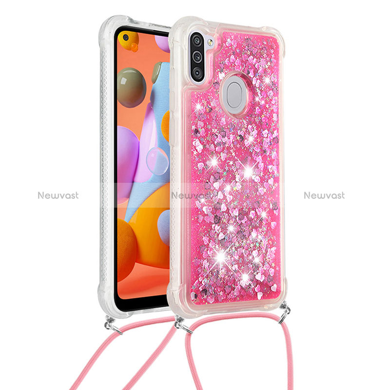 Silicone Candy Rubber TPU Bling-Bling Soft Case Cover with Lanyard Strap S03 for Samsung Galaxy A11