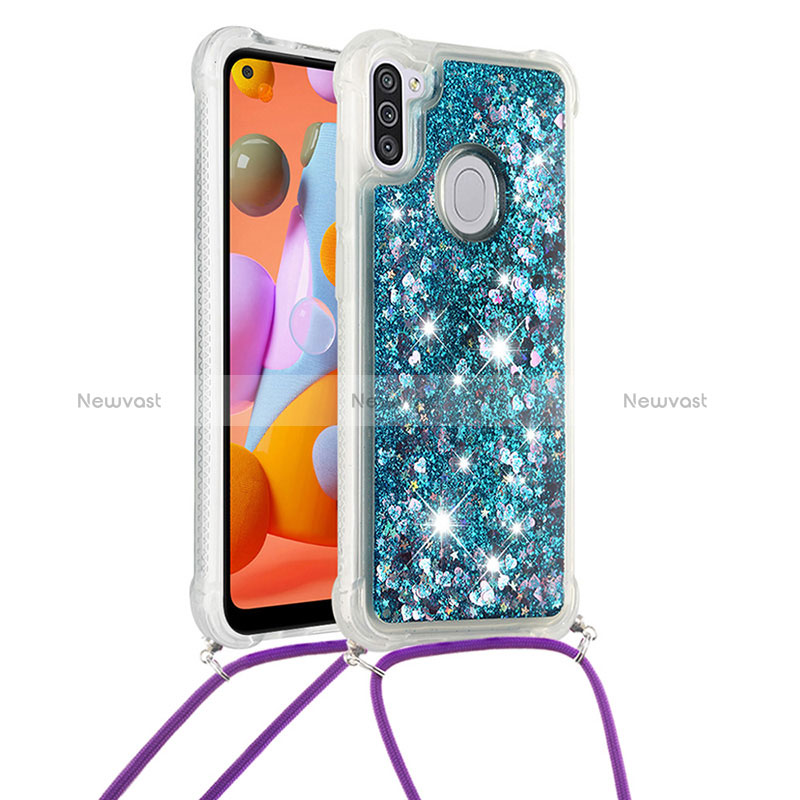 Silicone Candy Rubber TPU Bling-Bling Soft Case Cover with Lanyard Strap S03 for Samsung Galaxy A11