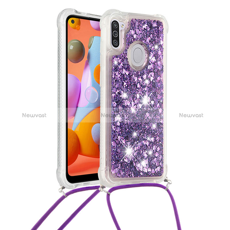 Silicone Candy Rubber TPU Bling-Bling Soft Case Cover with Lanyard Strap S03 for Samsung Galaxy A11