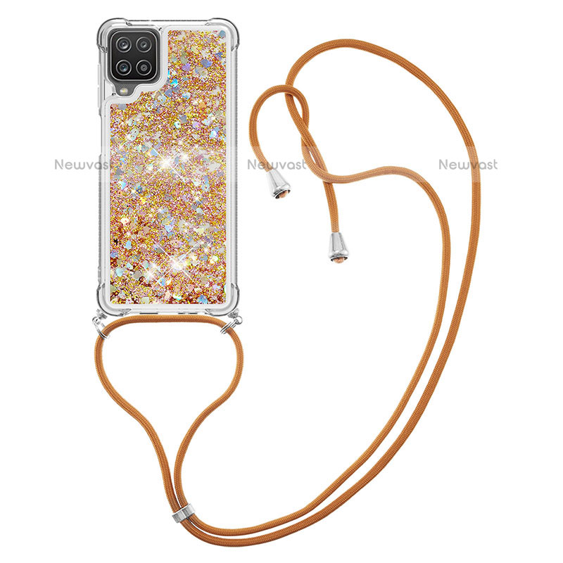 Silicone Candy Rubber TPU Bling-Bling Soft Case Cover with Lanyard Strap S03 for Samsung Galaxy A12