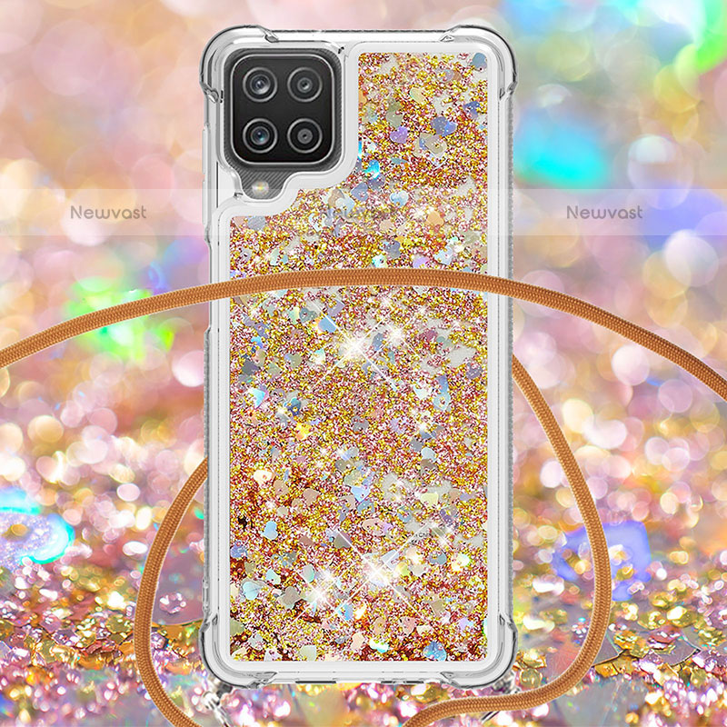 Silicone Candy Rubber TPU Bling-Bling Soft Case Cover with Lanyard Strap S03 for Samsung Galaxy A12