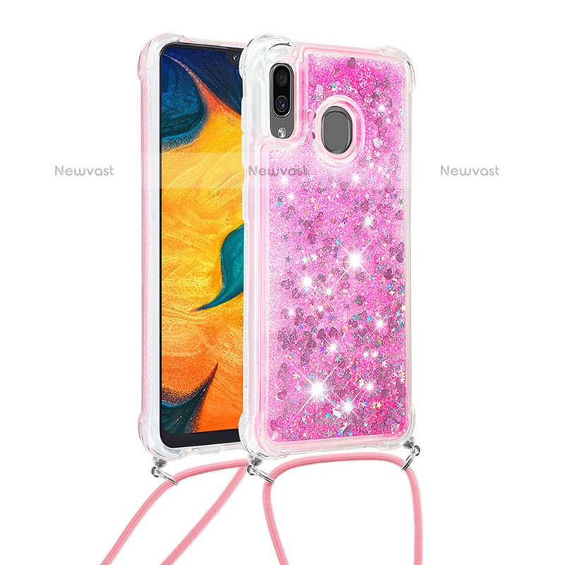 Silicone Candy Rubber TPU Bling-Bling Soft Case Cover with Lanyard Strap S03 for Samsung Galaxy A20