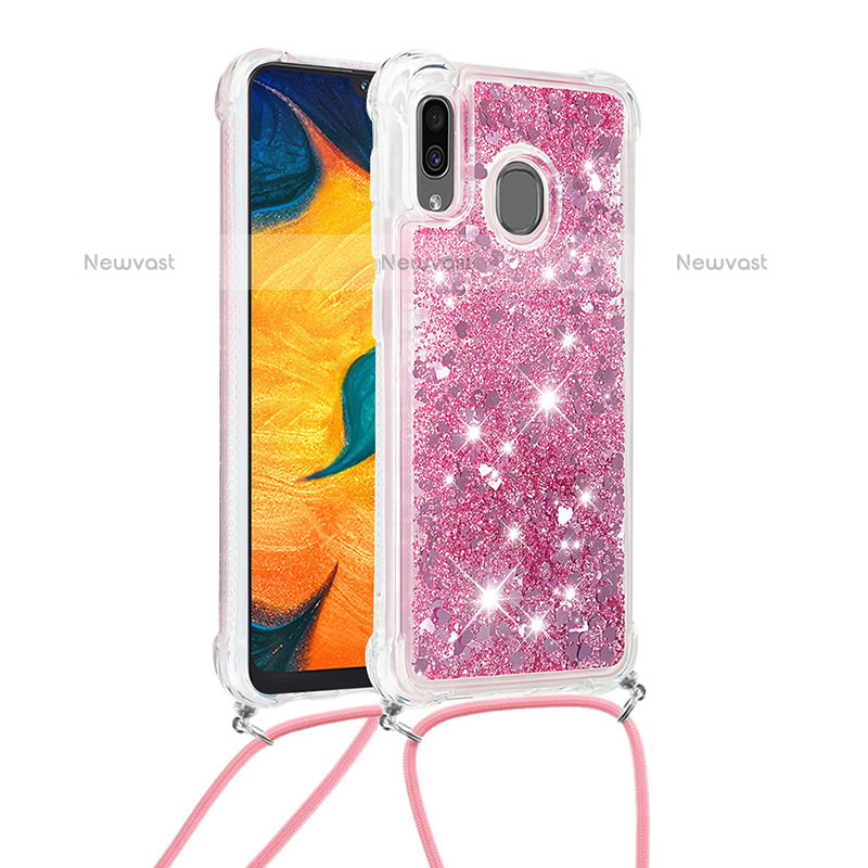 Silicone Candy Rubber TPU Bling-Bling Soft Case Cover with Lanyard Strap S03 for Samsung Galaxy A20