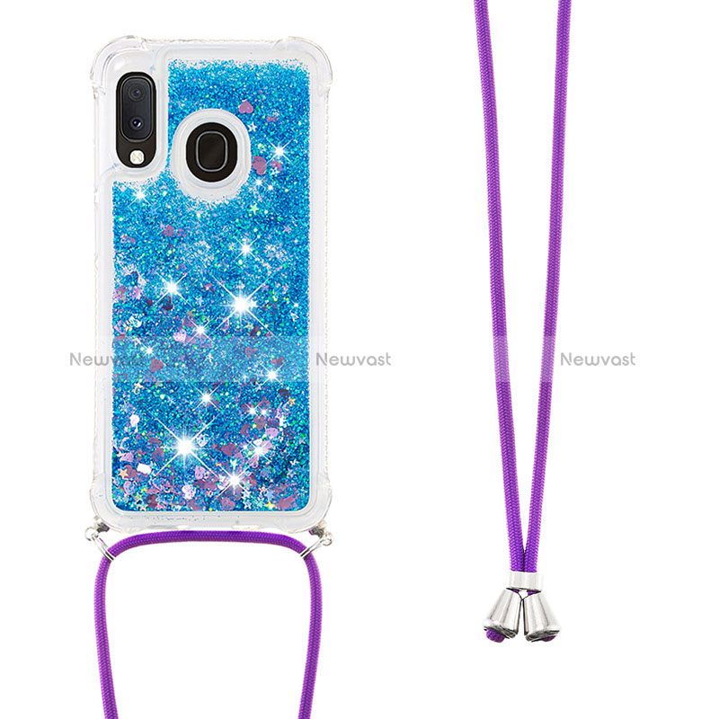 Silicone Candy Rubber TPU Bling-Bling Soft Case Cover with Lanyard Strap S03 for Samsung Galaxy A20e