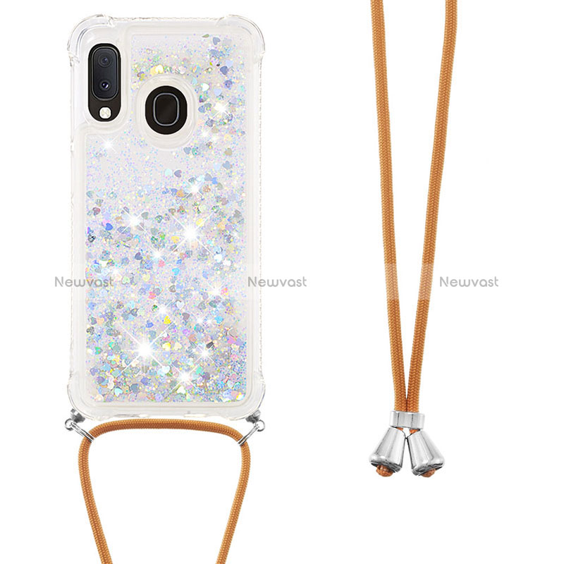 Silicone Candy Rubber TPU Bling-Bling Soft Case Cover with Lanyard Strap S03 for Samsung Galaxy A20e