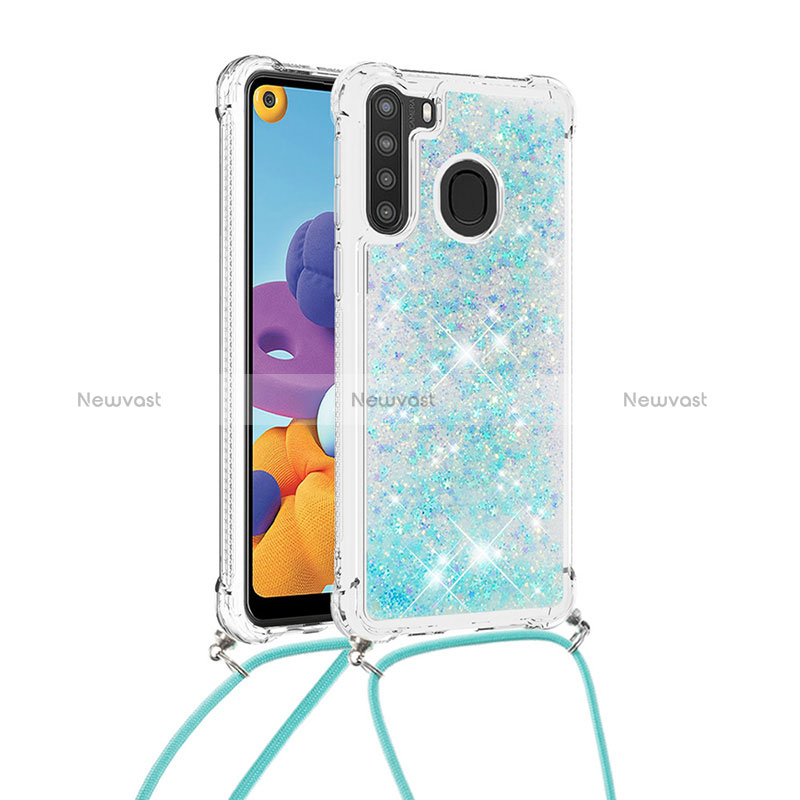 Silicone Candy Rubber TPU Bling-Bling Soft Case Cover with Lanyard Strap S03 for Samsung Galaxy A21