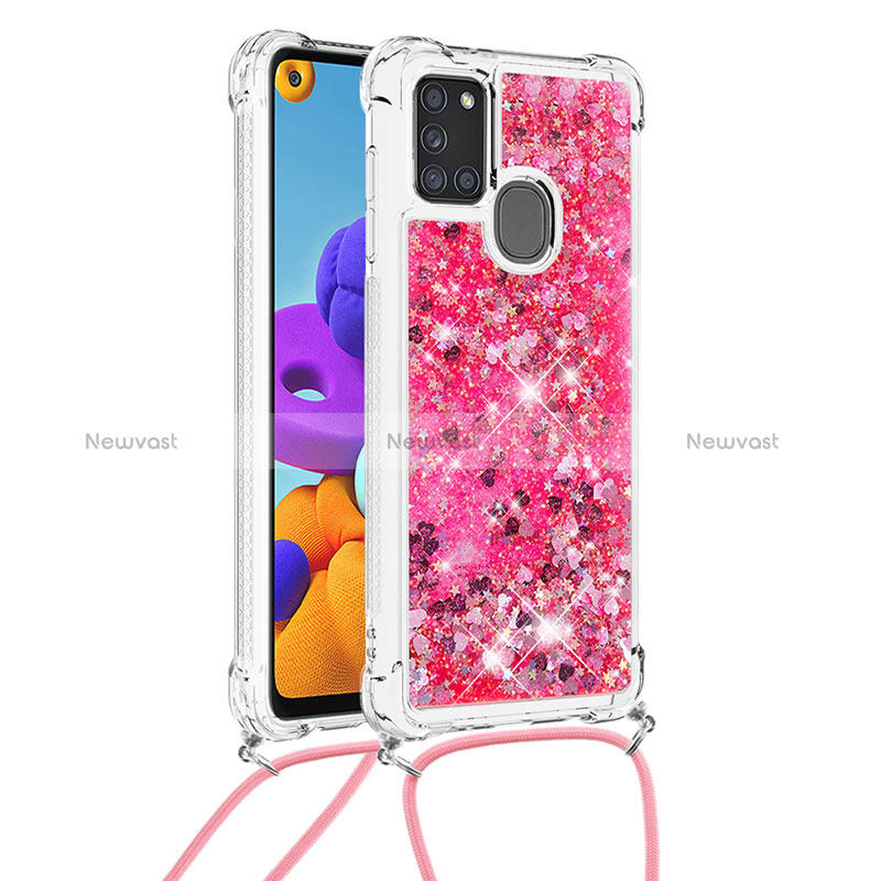 Silicone Candy Rubber TPU Bling-Bling Soft Case Cover with Lanyard Strap S03 for Samsung Galaxy A21s