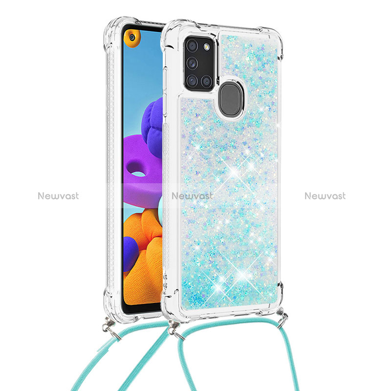 Silicone Candy Rubber TPU Bling-Bling Soft Case Cover with Lanyard Strap S03 for Samsung Galaxy A21s