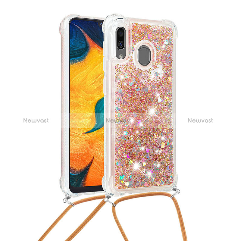 Silicone Candy Rubber TPU Bling-Bling Soft Case Cover with Lanyard Strap S03 for Samsung Galaxy A30