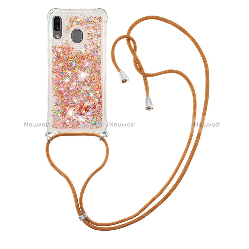 Silicone Candy Rubber TPU Bling-Bling Soft Case Cover with Lanyard Strap S03 for Samsung Galaxy A30