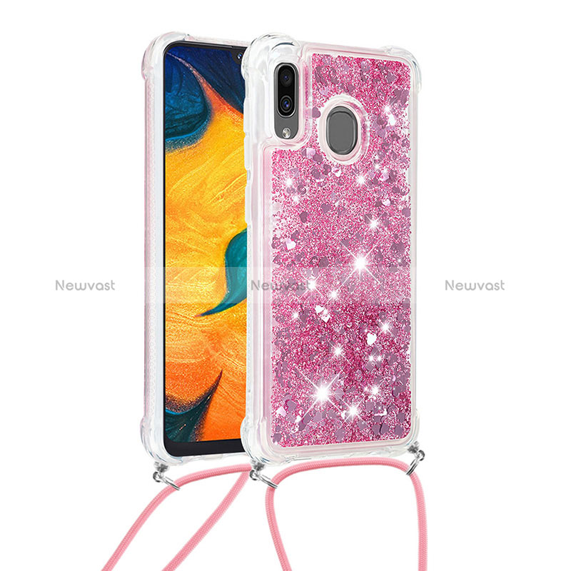 Silicone Candy Rubber TPU Bling-Bling Soft Case Cover with Lanyard Strap S03 for Samsung Galaxy A30