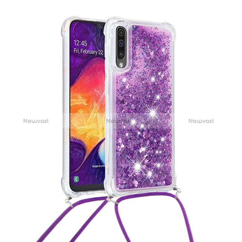 Silicone Candy Rubber TPU Bling-Bling Soft Case Cover with Lanyard Strap S03 for Samsung Galaxy A30S
