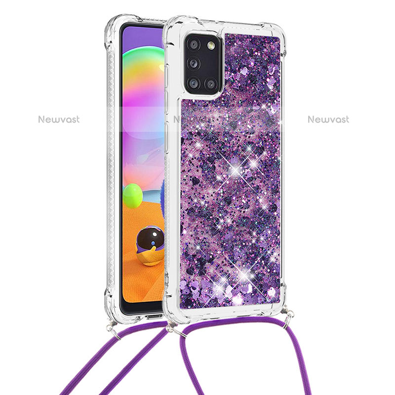 Silicone Candy Rubber TPU Bling-Bling Soft Case Cover with Lanyard Strap S03 for Samsung Galaxy A31