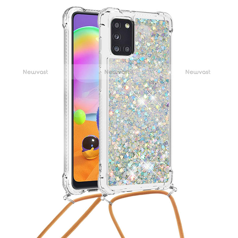 Silicone Candy Rubber TPU Bling-Bling Soft Case Cover with Lanyard Strap S03 for Samsung Galaxy A31