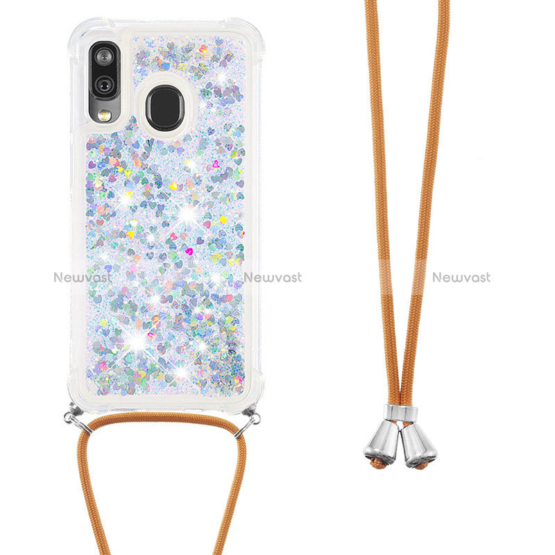 Silicone Candy Rubber TPU Bling-Bling Soft Case Cover with Lanyard Strap S03 for Samsung Galaxy A40