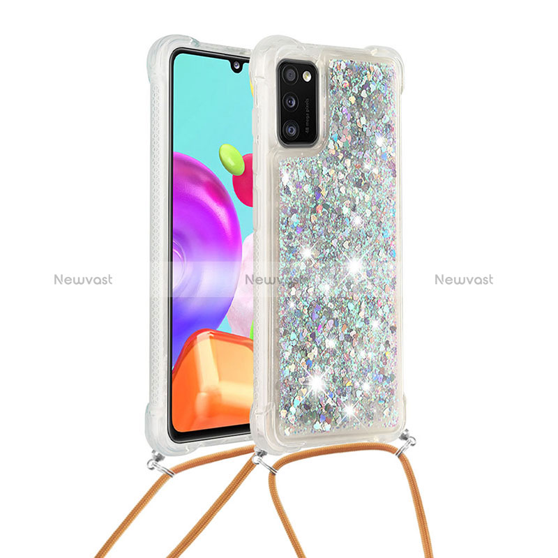 Silicone Candy Rubber TPU Bling-Bling Soft Case Cover with Lanyard Strap S03 for Samsung Galaxy A41