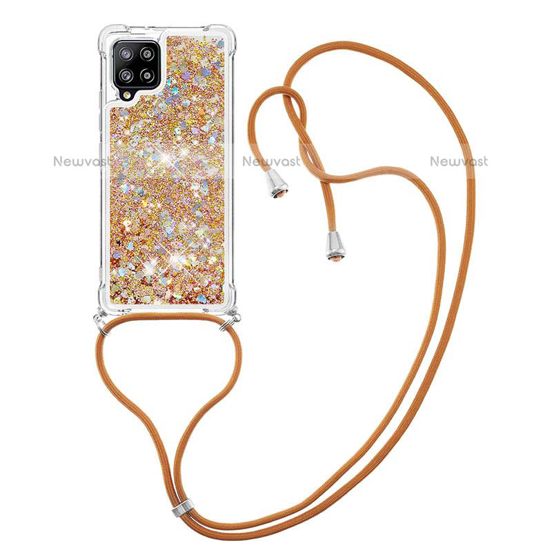Silicone Candy Rubber TPU Bling-Bling Soft Case Cover with Lanyard Strap S03 for Samsung Galaxy A42 5G