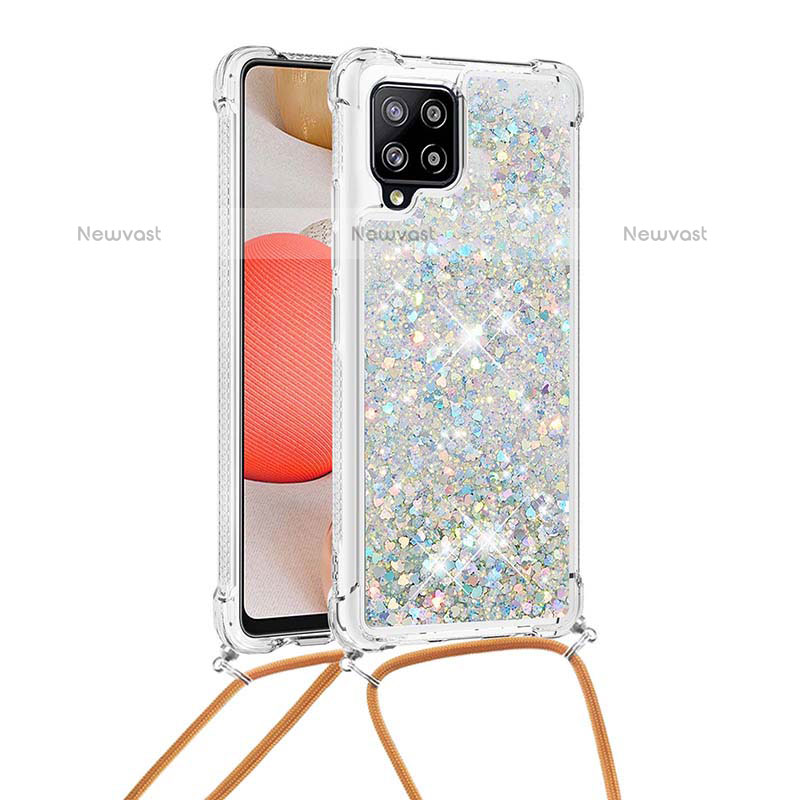 Silicone Candy Rubber TPU Bling-Bling Soft Case Cover with Lanyard Strap S03 for Samsung Galaxy A42 5G