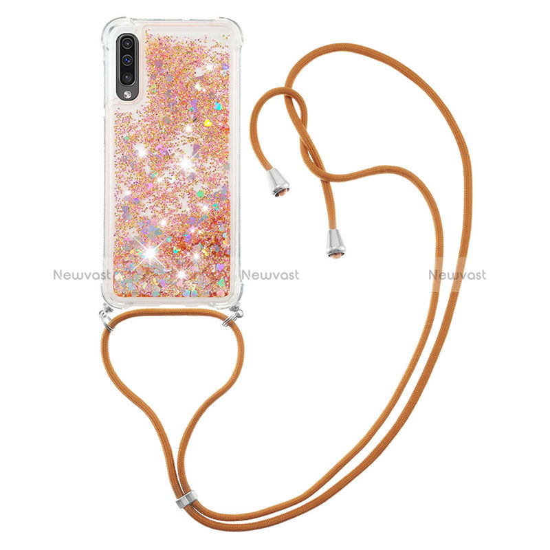 Silicone Candy Rubber TPU Bling-Bling Soft Case Cover with Lanyard Strap S03 for Samsung Galaxy A50