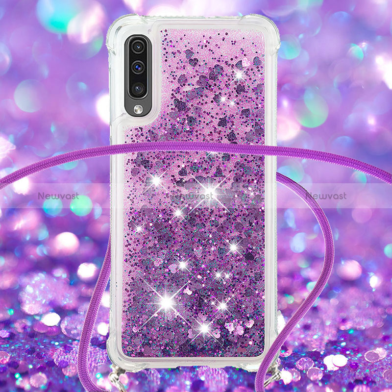 Silicone Candy Rubber TPU Bling-Bling Soft Case Cover with Lanyard Strap S03 for Samsung Galaxy A50