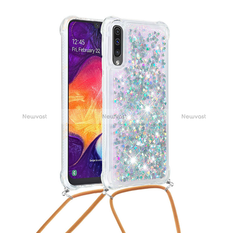 Silicone Candy Rubber TPU Bling-Bling Soft Case Cover with Lanyard Strap S03 for Samsung Galaxy A50