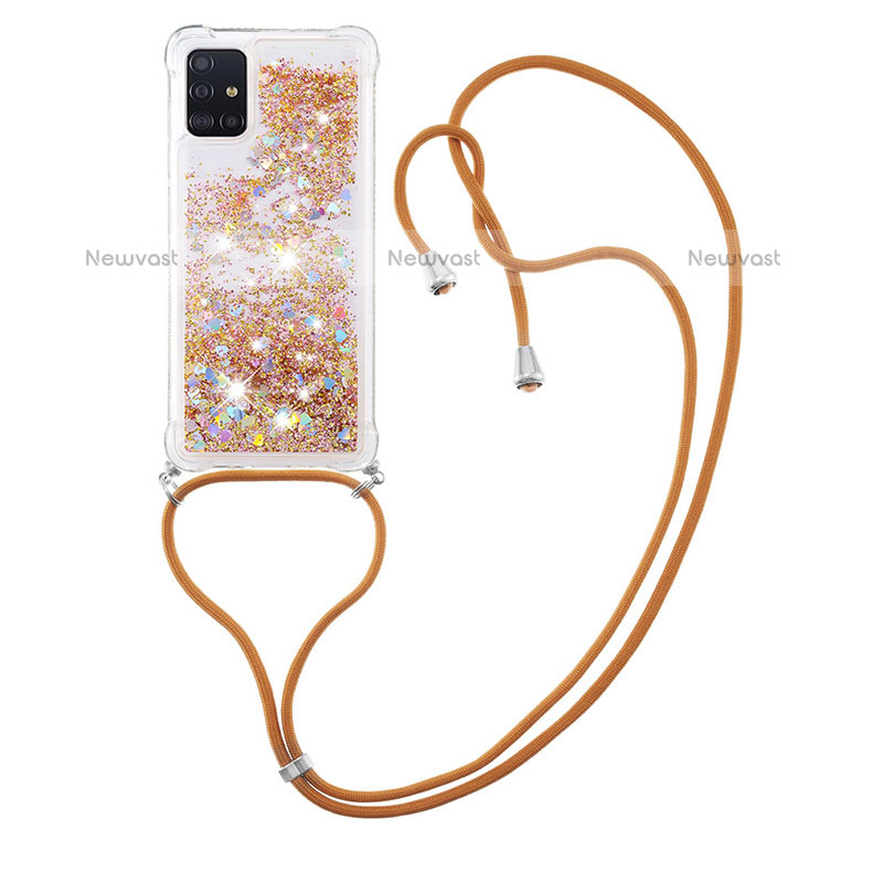 Silicone Candy Rubber TPU Bling-Bling Soft Case Cover with Lanyard Strap S03 for Samsung Galaxy A51 4G