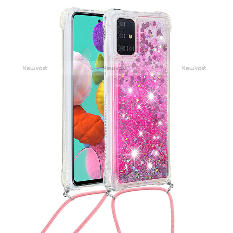 Silicone Candy Rubber TPU Bling-Bling Soft Case Cover with Lanyard Strap S03 for Samsung Galaxy A51 4G