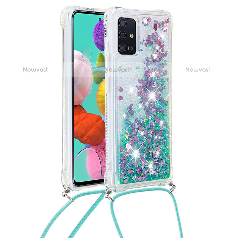 Silicone Candy Rubber TPU Bling-Bling Soft Case Cover with Lanyard Strap S03 for Samsung Galaxy A51 4G