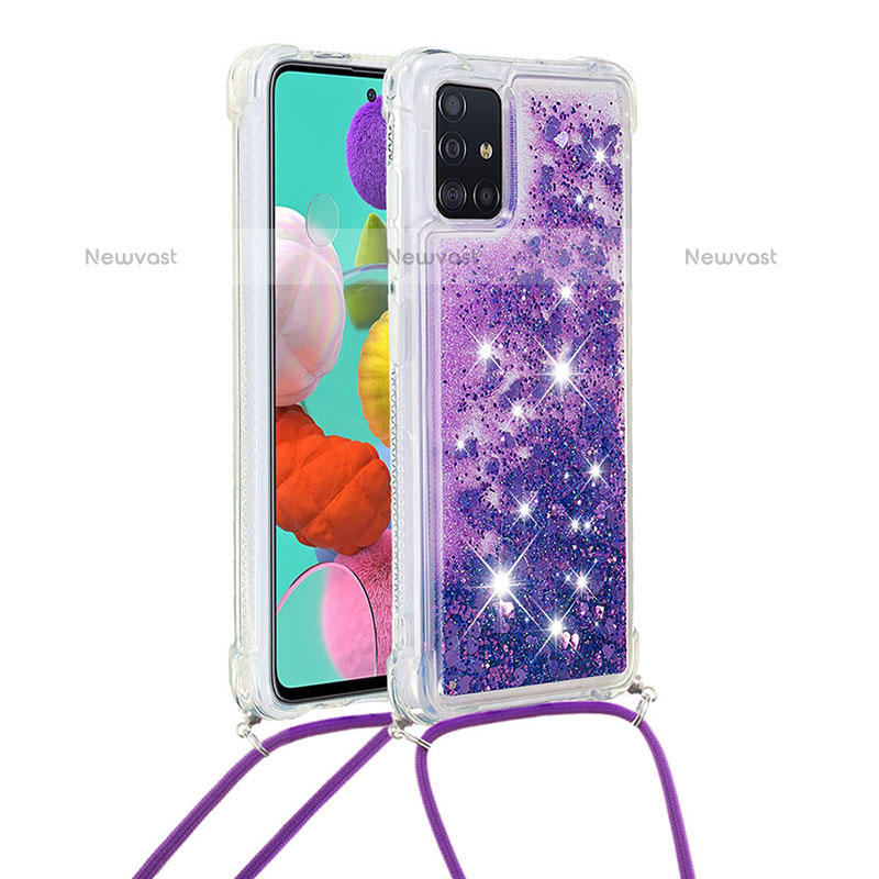 Silicone Candy Rubber TPU Bling-Bling Soft Case Cover with Lanyard Strap S03 for Samsung Galaxy A51 4G