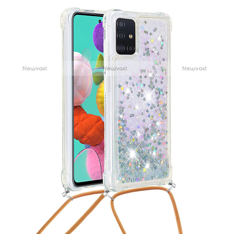 Silicone Candy Rubber TPU Bling-Bling Soft Case Cover with Lanyard Strap S03 for Samsung Galaxy A51 4G