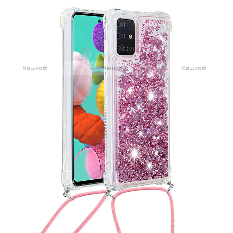 Silicone Candy Rubber TPU Bling-Bling Soft Case Cover with Lanyard Strap S03 for Samsung Galaxy A51 4G