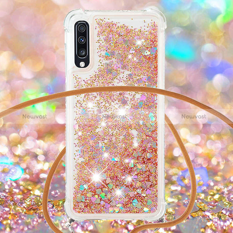 Silicone Candy Rubber TPU Bling-Bling Soft Case Cover with Lanyard Strap S03 for Samsung Galaxy A70